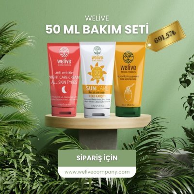 WELIVE 3 LÜ SET (GECE BAKIM KREM 50ML+SUN GÜNEŞ KREM 50ML+PROPOLİS BAL LOSYON ELVE VÜCÜT LOSYON 50 ML)