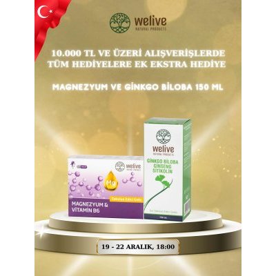MAGNEZYUM + WELIVE GİNKGO BİLOBA GİNSENG SİTİKOLİN SIVI TAKVİYE EDİCİ GIDA 150 ML