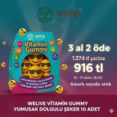 WELIVE VİTAMİN GUMMY YUMUŞAK DOLGULU ŞEKER 10 ADET 3 AL 2 ÖDE